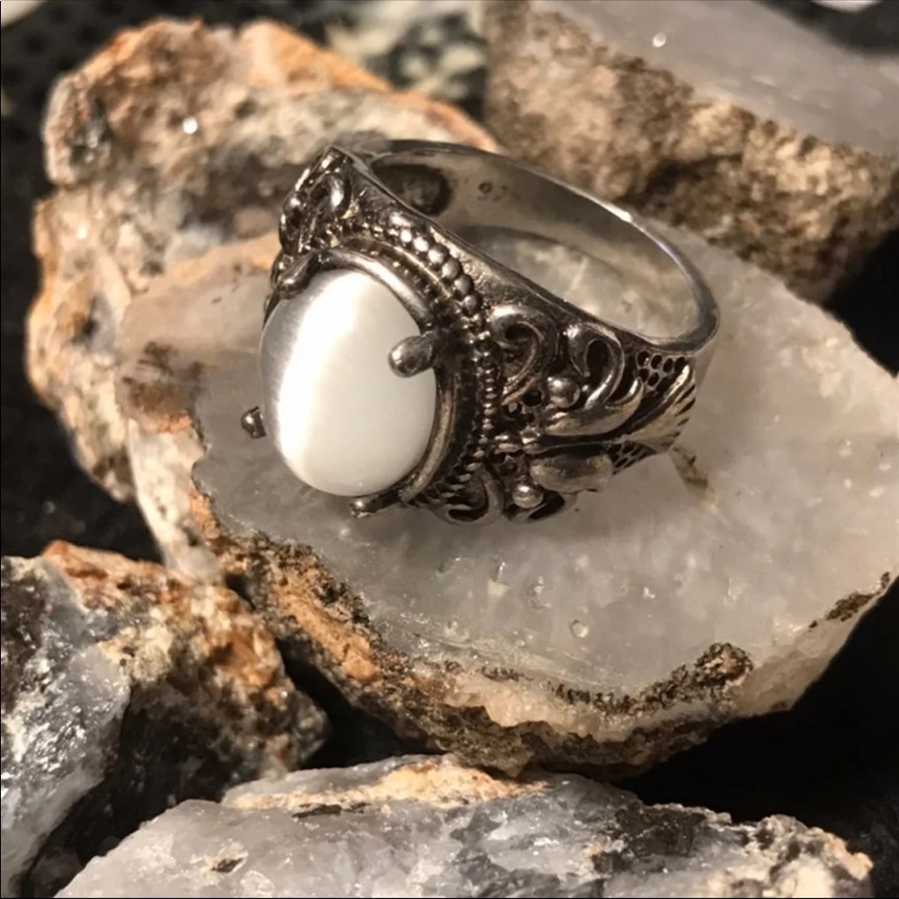 Stamped Silver Moonstone Ring